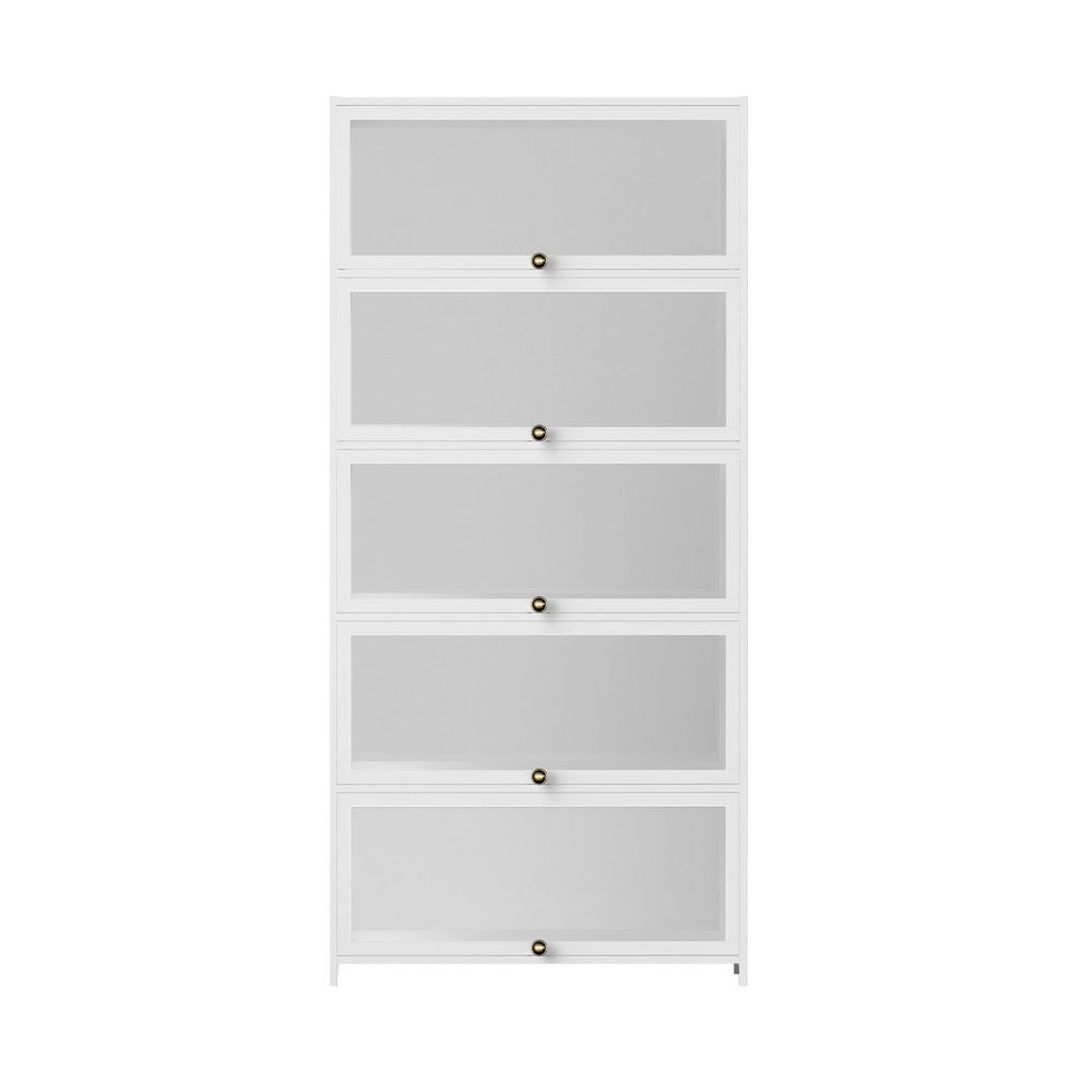 5-Tier Clear-Door Display Cabinet Bookshelf – White