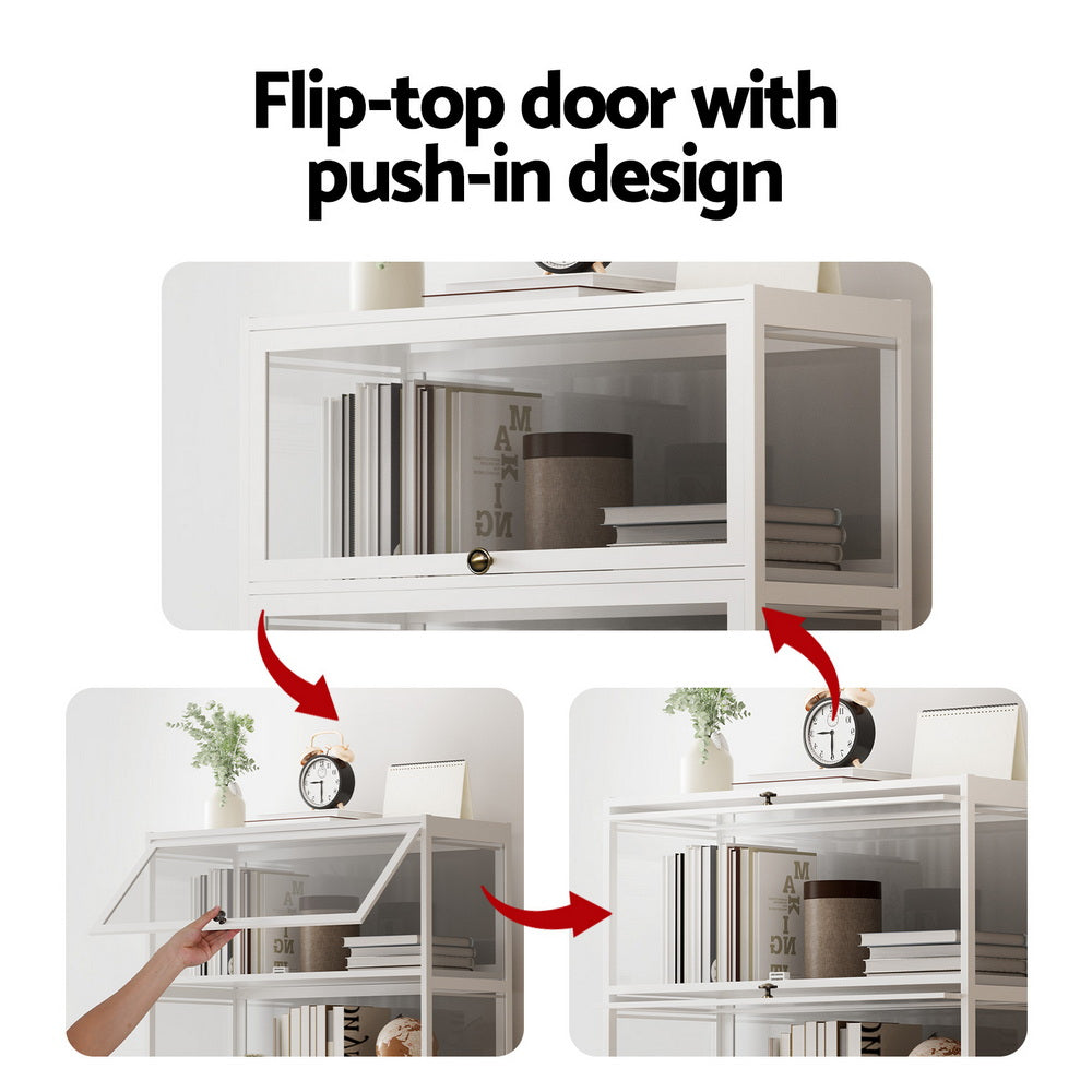 5-Tier Clear-Door Display Cabinet Bookshelf – White