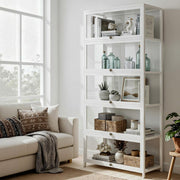 5-Tier Clear-Door Display Cabinet Bookshelf – White