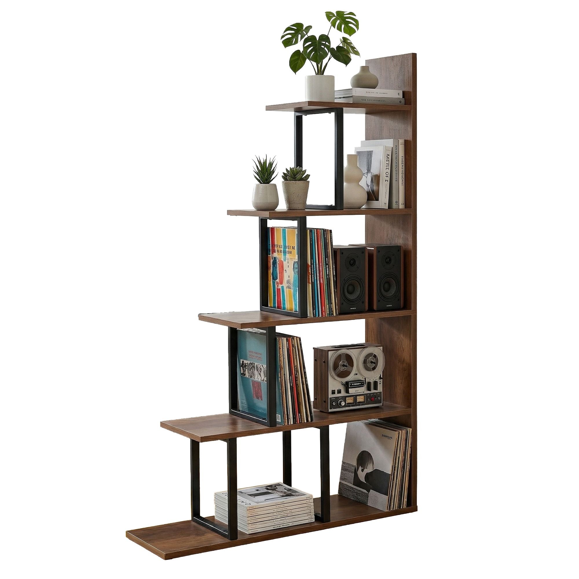 Artiss 5 Tiers Bookshelf Ladder Corner Shelf Bookcase Walnut - Homecoze