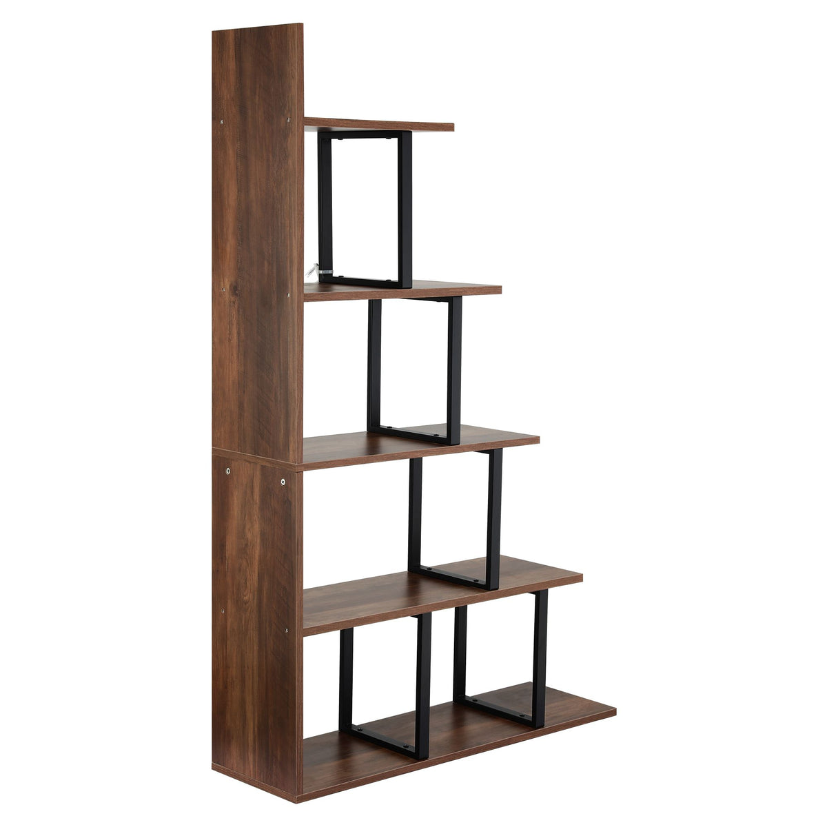 5-Tier Ladder Bookshelf Display Shelf - Walnut & Black