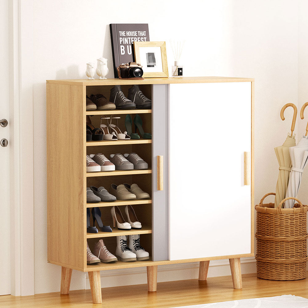 Modern Two-tone Shoe Cabinet up to 30 Pairs - Oak - Homecoze