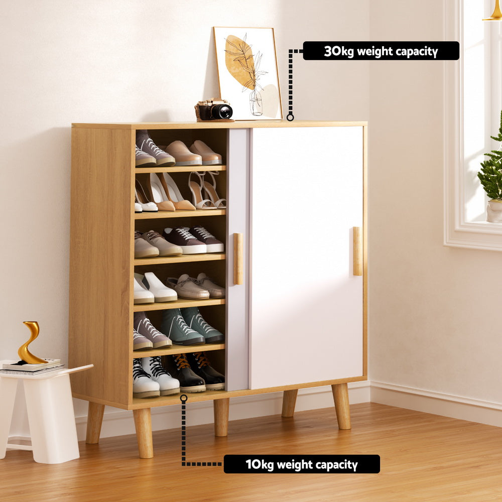 Modern Two-tone Shoe Cabinet up to 30 Pairs - Oak - Homecoze