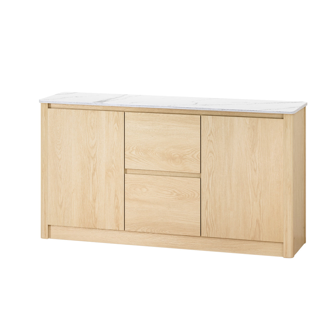 Compact Buffet Sideboard with Marble Style Tabletop - Pine - Homecoze