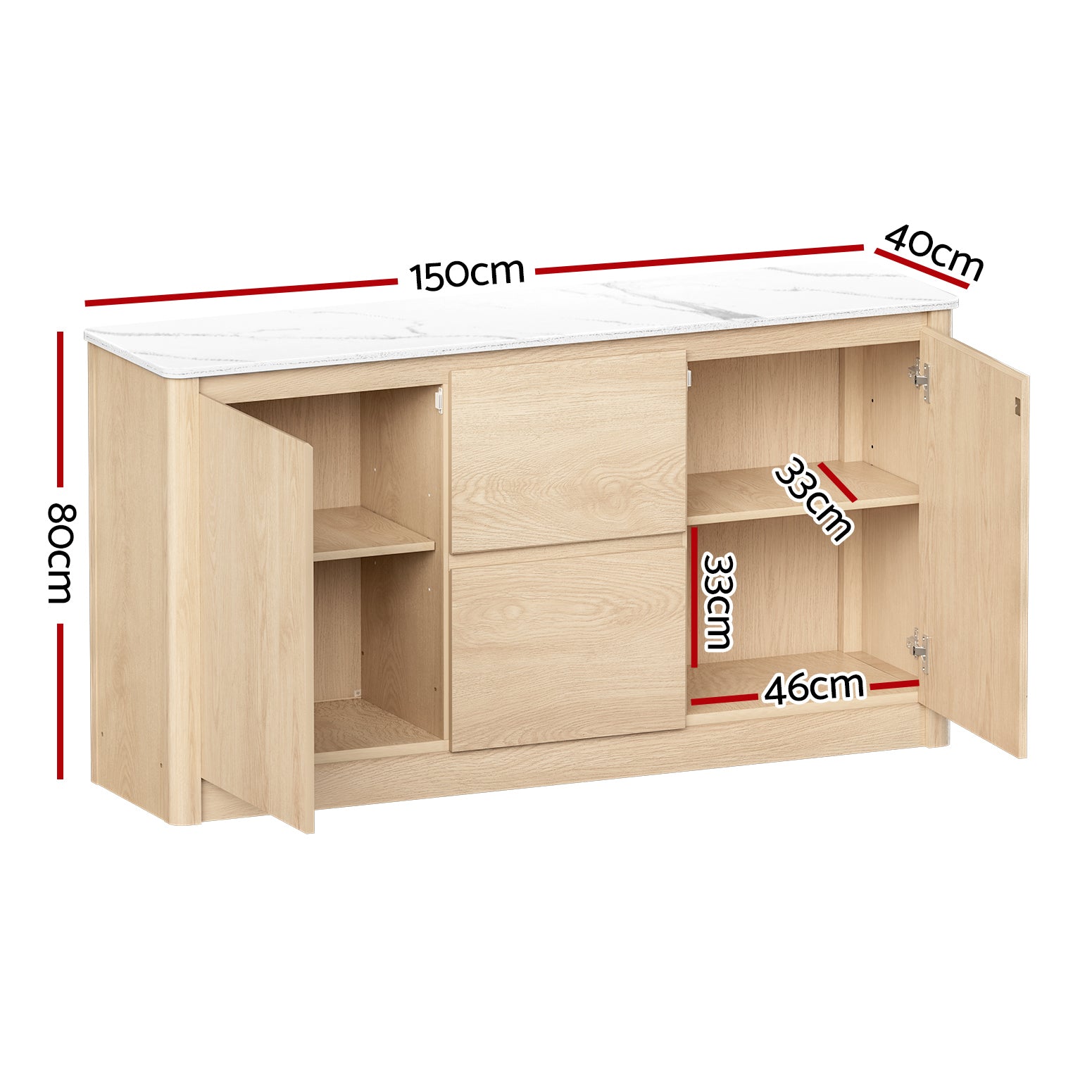 Compact Buffet Sideboard with Marble Style Tabletop - Pine - Homecoze