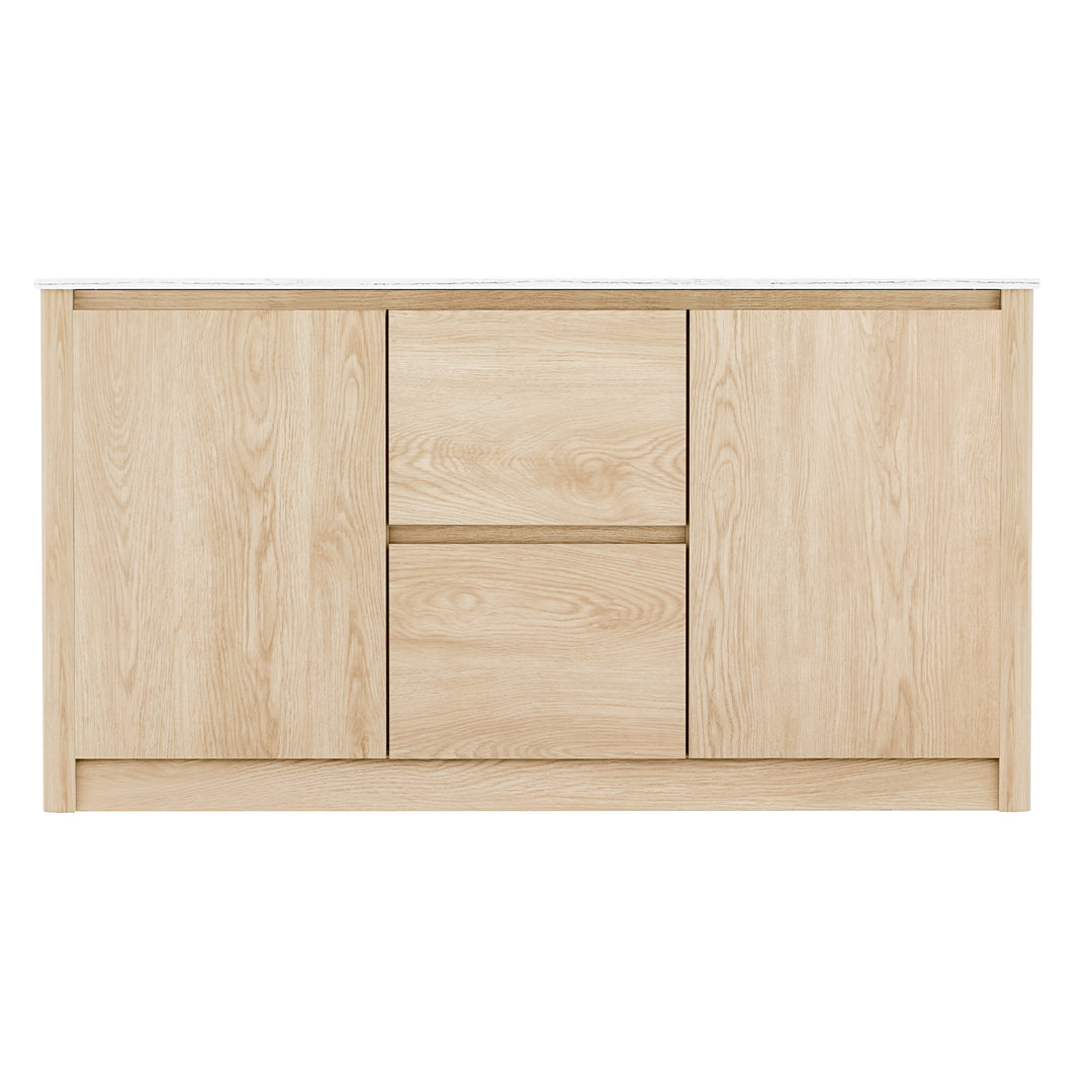 Compact Buffet Sideboard with Marble Style Tabletop - Pine - Homecoze