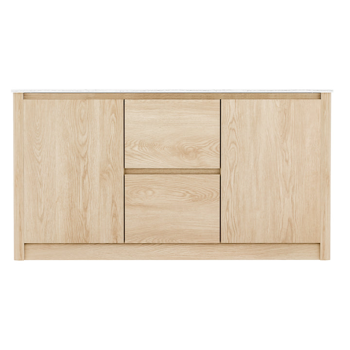 Compact Buffet Sideboard with Marble Style Tabletop - Pine - Homecoze
