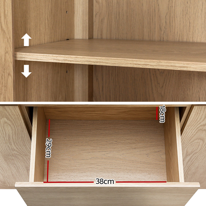 Compact Buffet Sideboard with Marble Style Tabletop - Pine - Homecoze