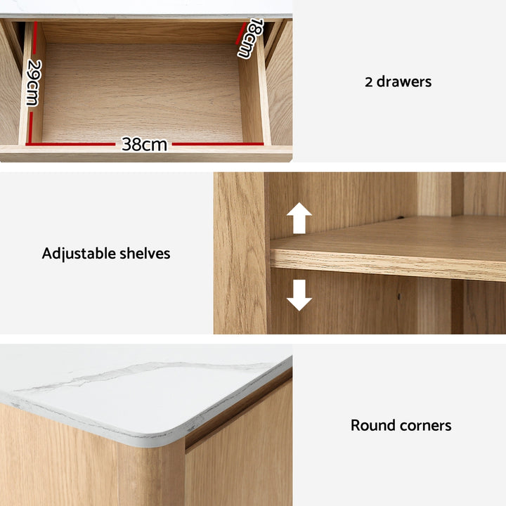 Compact Buffet Sideboard with Marble Style Tabletop - Pine - Homecoze