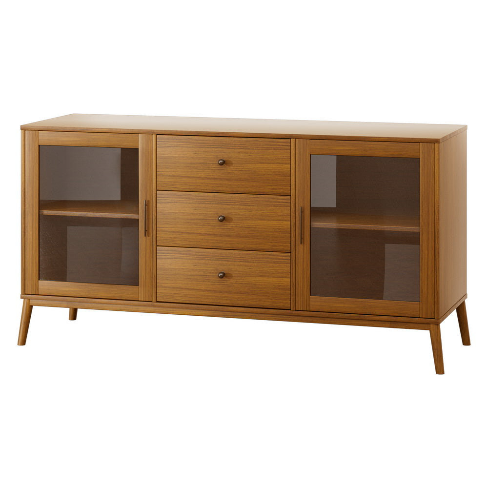 Classic Modern Buffet Sideboard with Glass Doors 148cm - Oak - Homecoze