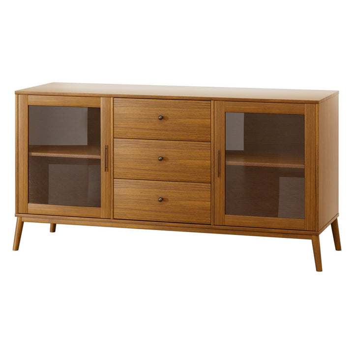 Classic Modern Buffet Sideboard with Glass Doors 148cm - Oak - Homecoze