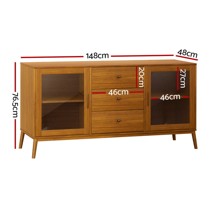 Classic Modern Buffet Sideboard with Glass Doors 148cm - Oak - Homecoze