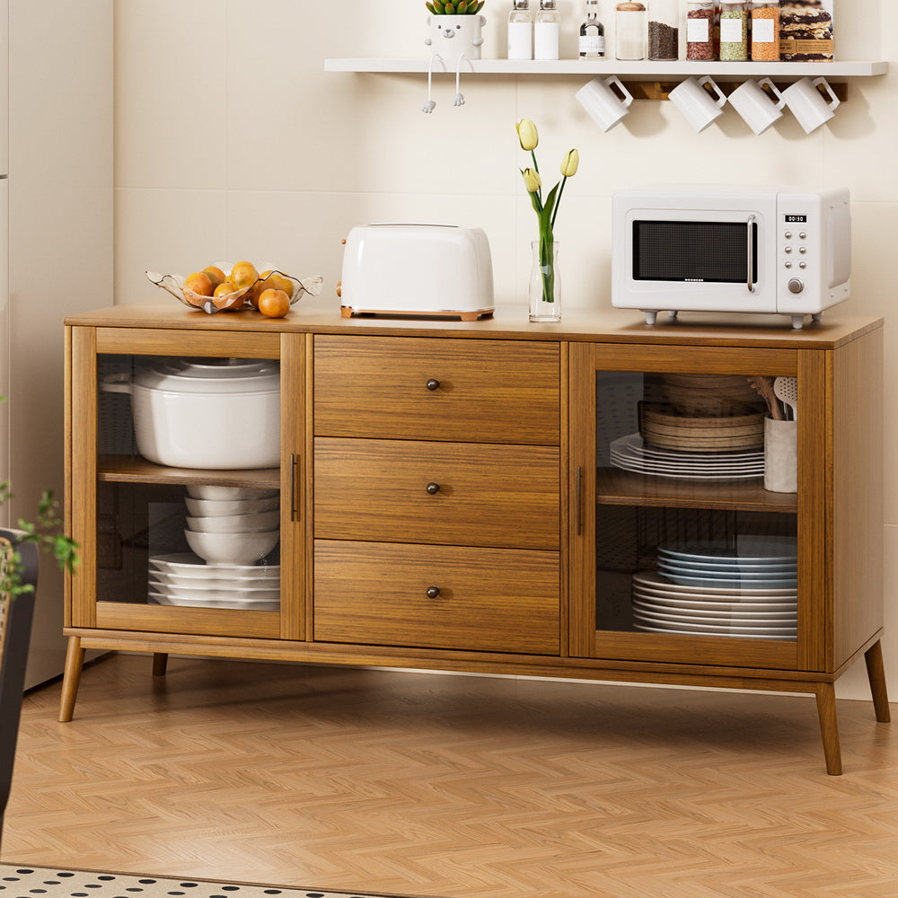 Classic Modern Buffet Sideboard with Glass Doors 148cm - Oak - Homecoze