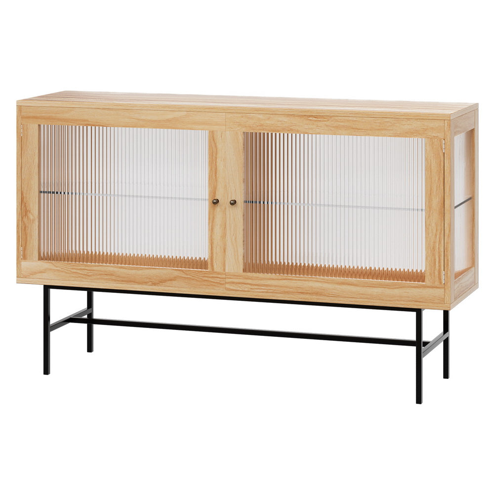 Buffet Display Sideboard with Fluted Acrylic Doors - Oak - Homecoze