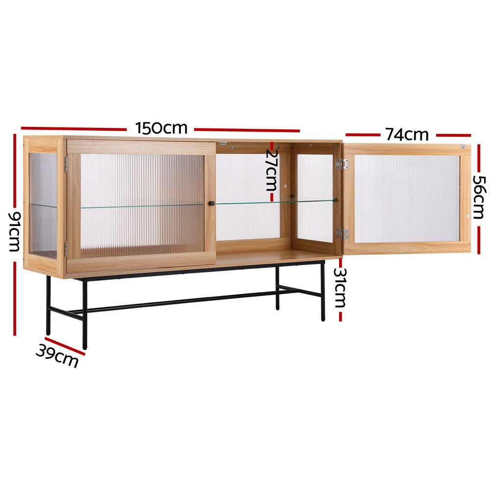 Buffet Display Sideboard with Fluted Acrylic Doors - Oak - Homecoze