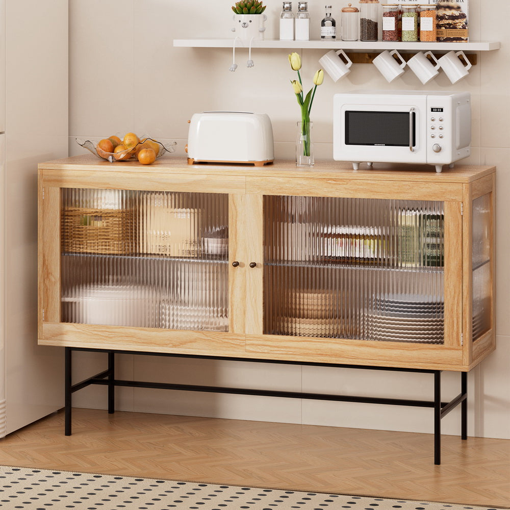Buffet Display Sideboard with Fluted Acrylic Doors - Oak - Homecoze