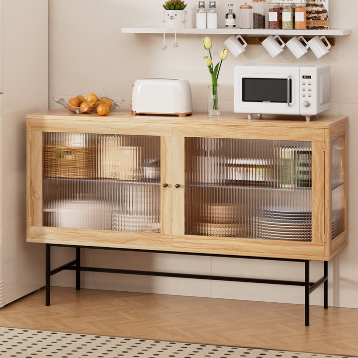 Buffet Display Sideboard with Fluted Acrylic Doors - Oak - Homecoze
