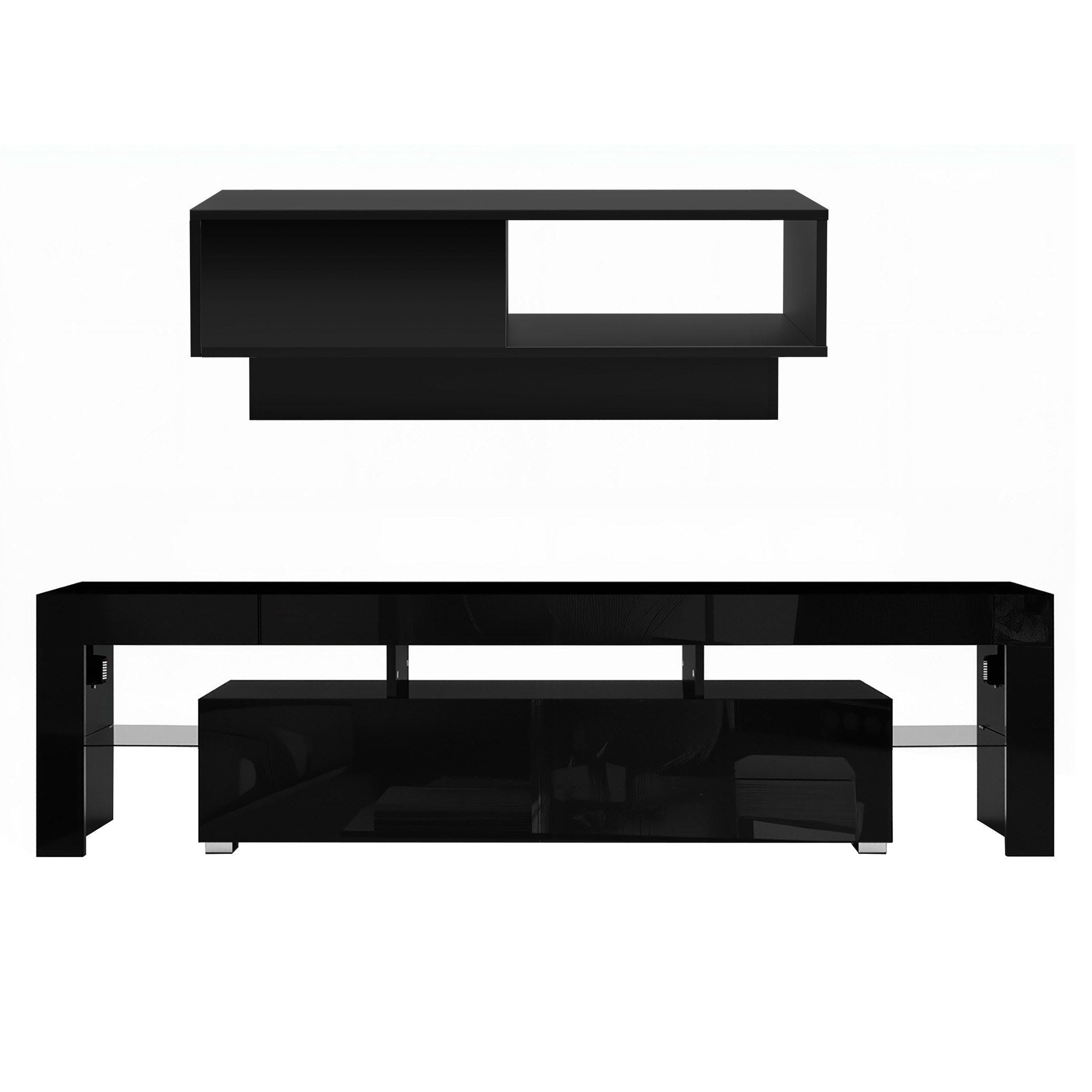 Artiss LED TV Unit & Coffee Table Set Storage Cabinet Black - Homecoze