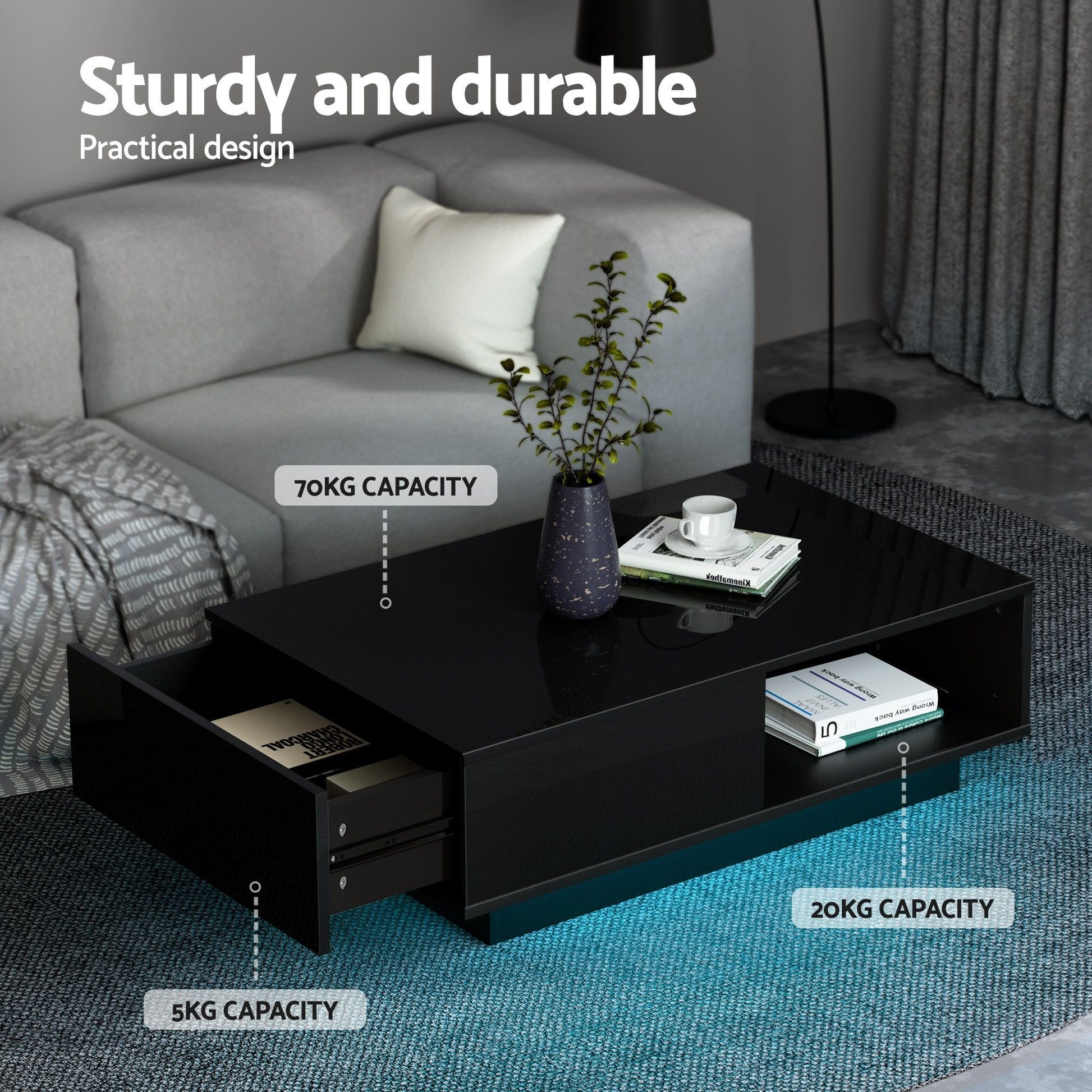 Artiss LED TV Unit & Coffee Table Set Storage Cabinet Black - Homecoze