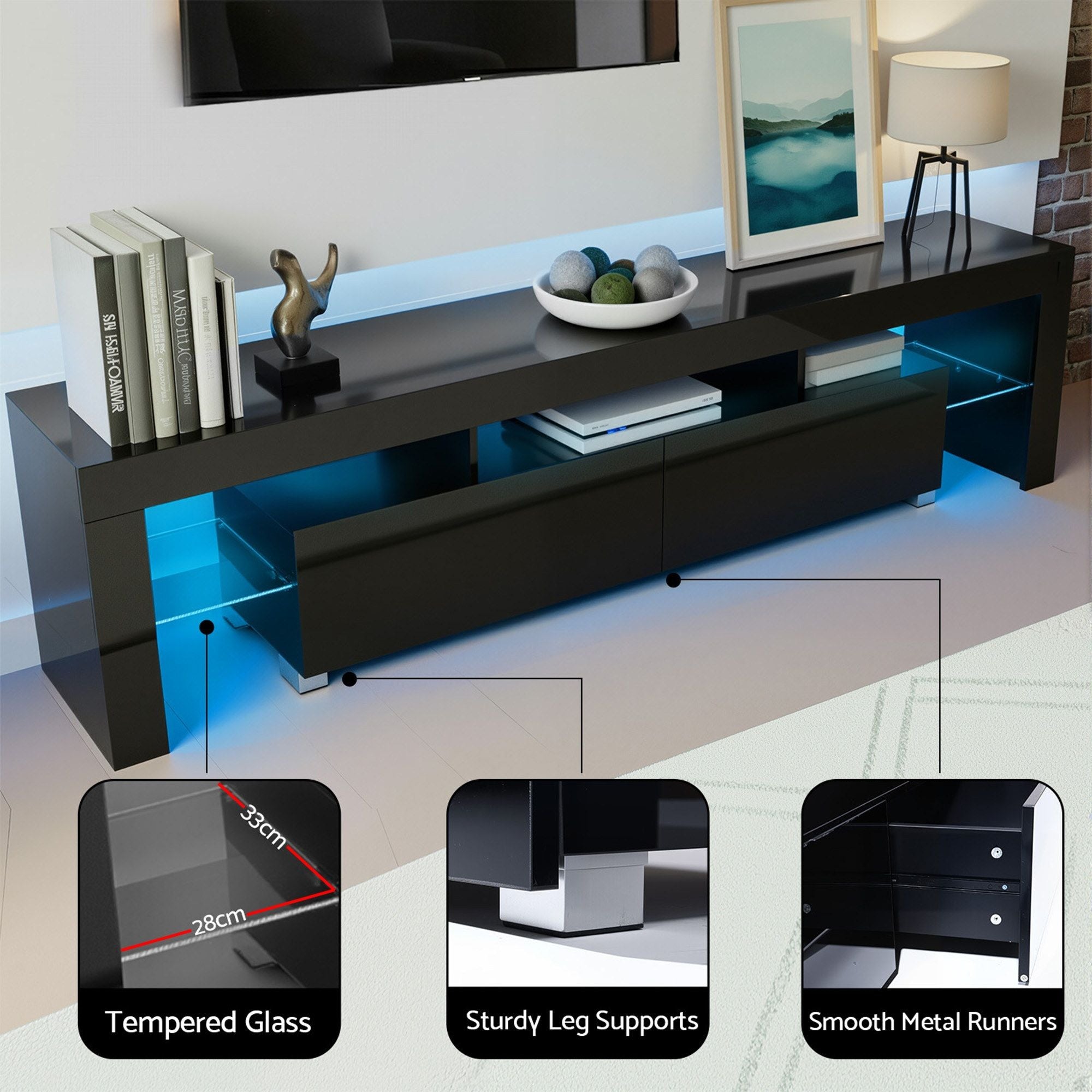 Artiss LED TV Unit & Coffee Table Set Storage Cabinet Black - Homecoze