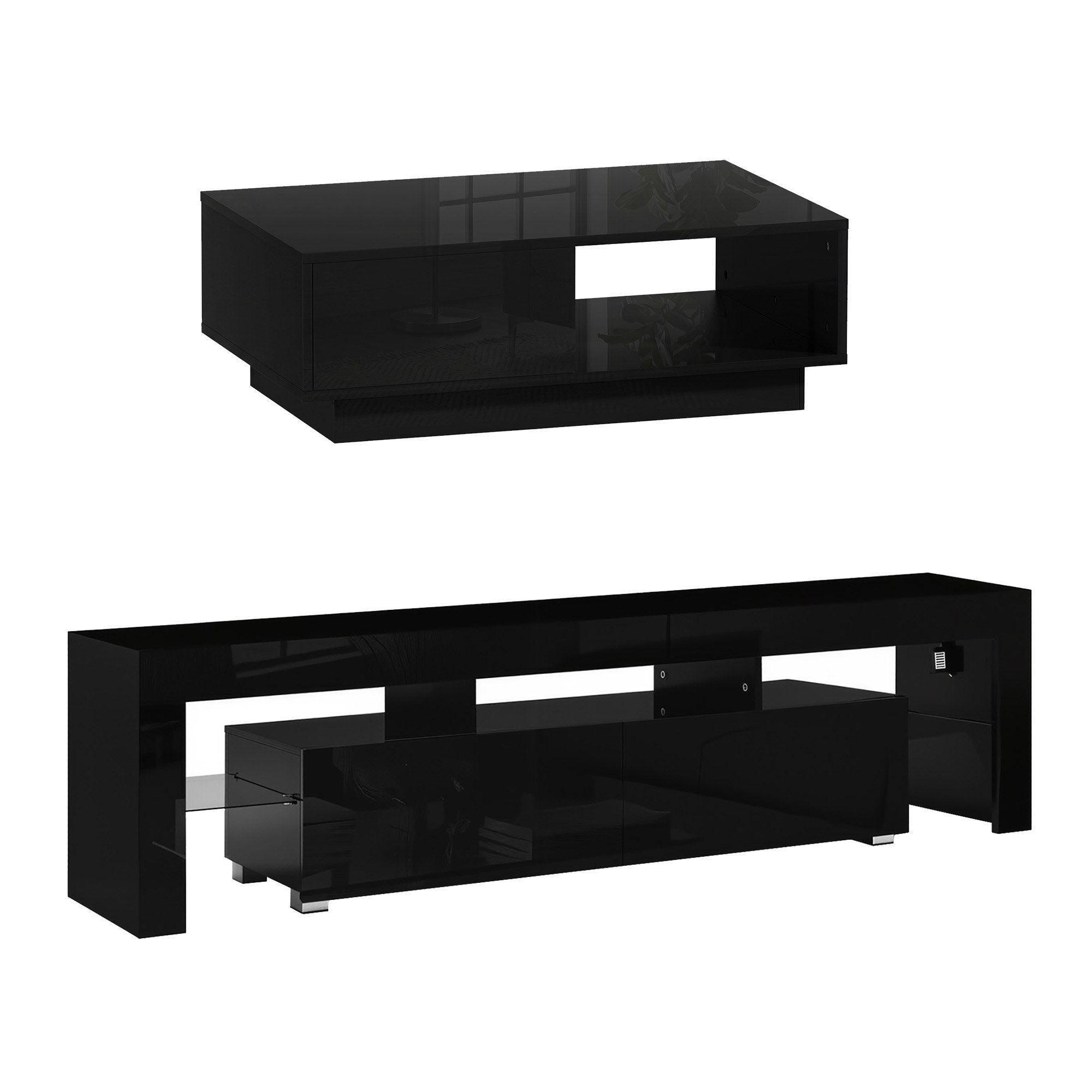 Artiss LED TV Unit & Coffee Table Set Storage Cabinet Black - Homecoze