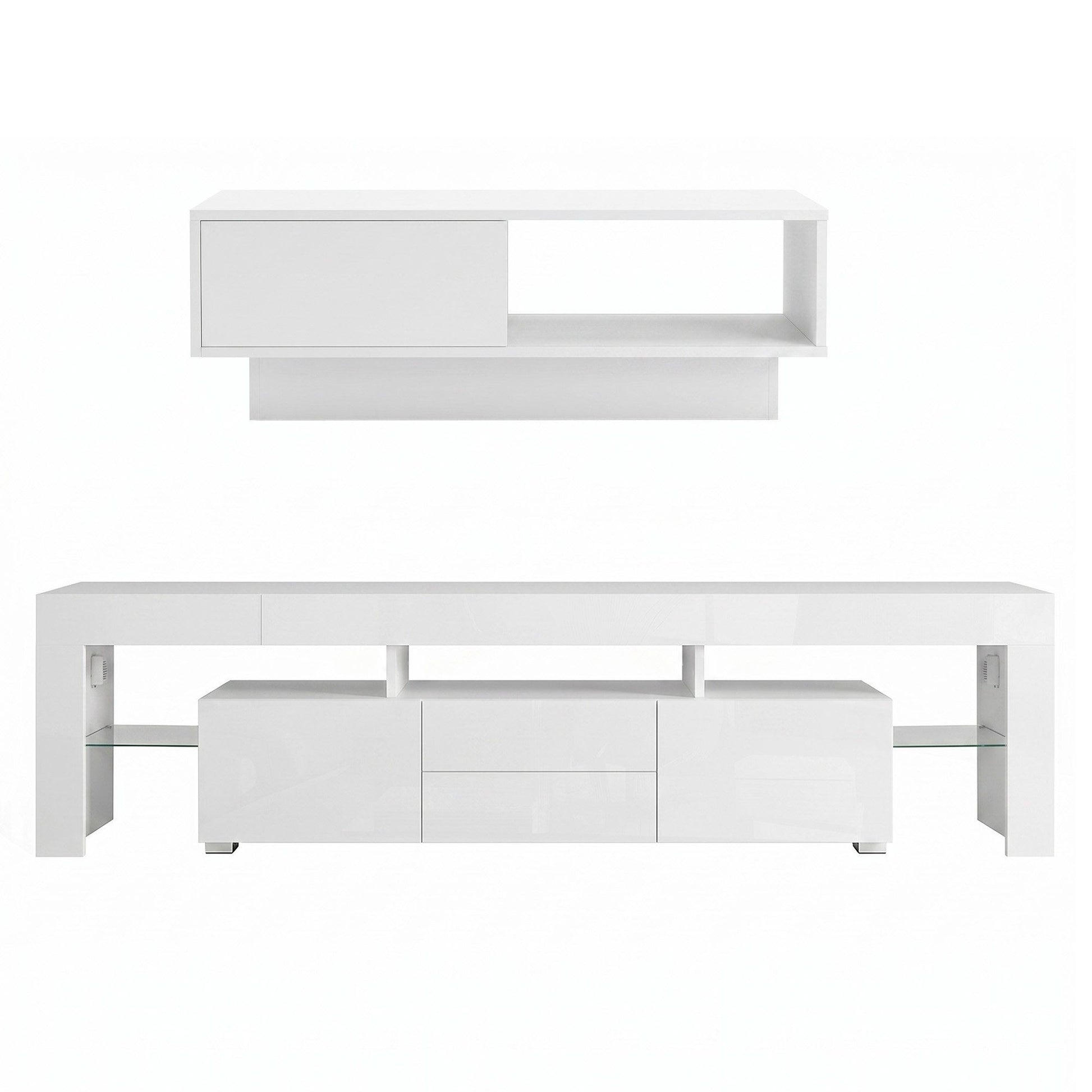 Artiss LED TV Unit & Coffee Table Set Storage Cabinet White - Homecoze