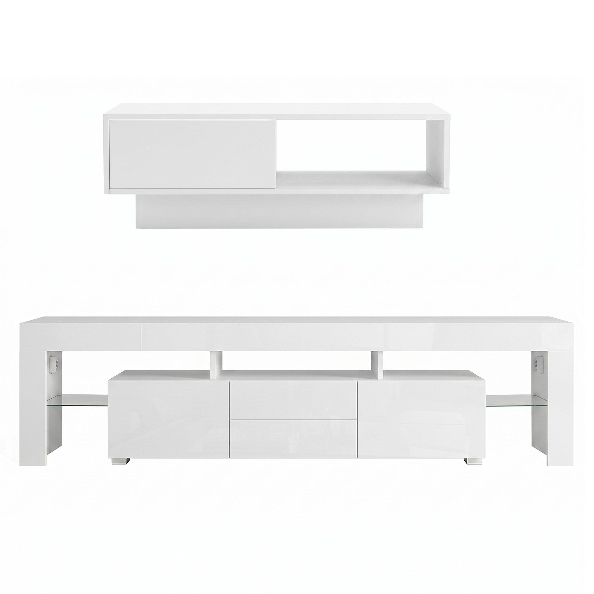Artiss LED TV Unit & Coffee Table Set Storage Cabinet White - Homecoze