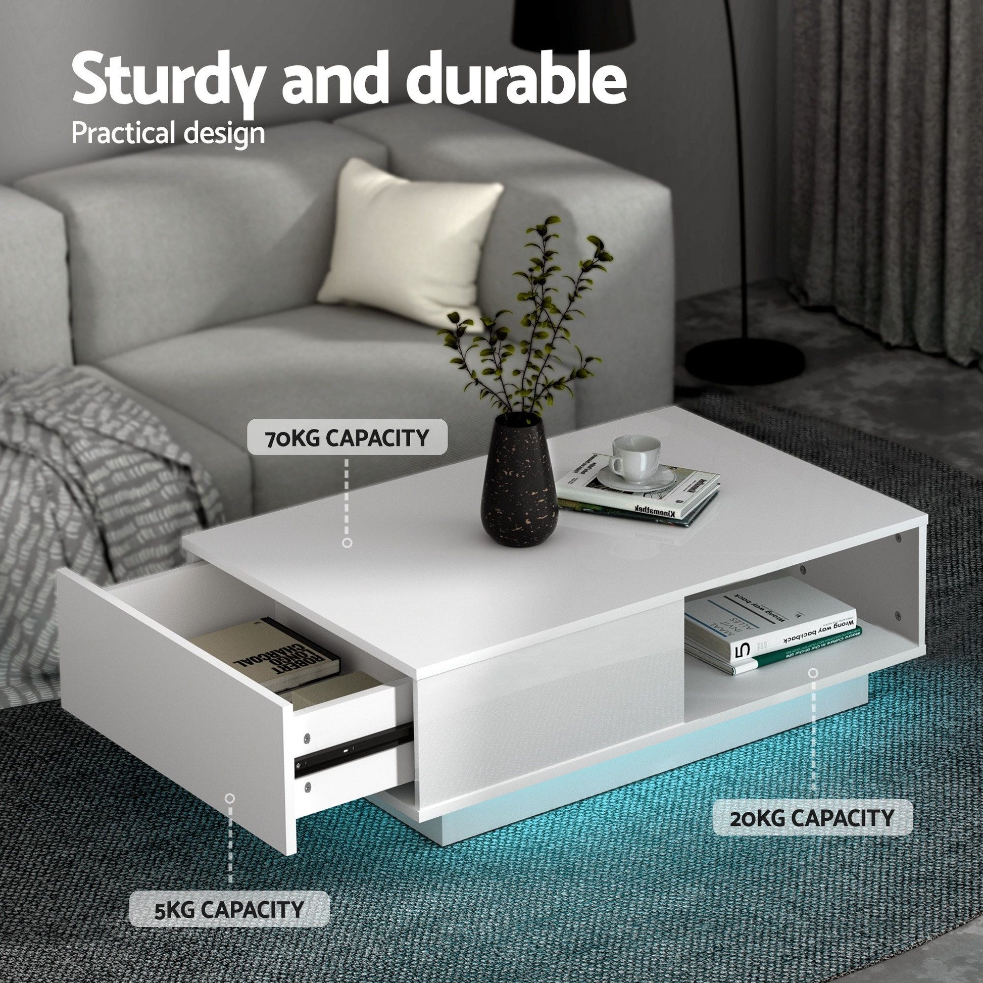 Artiss LED TV Unit & Coffee Table Set Storage Cabinet White - Homecoze