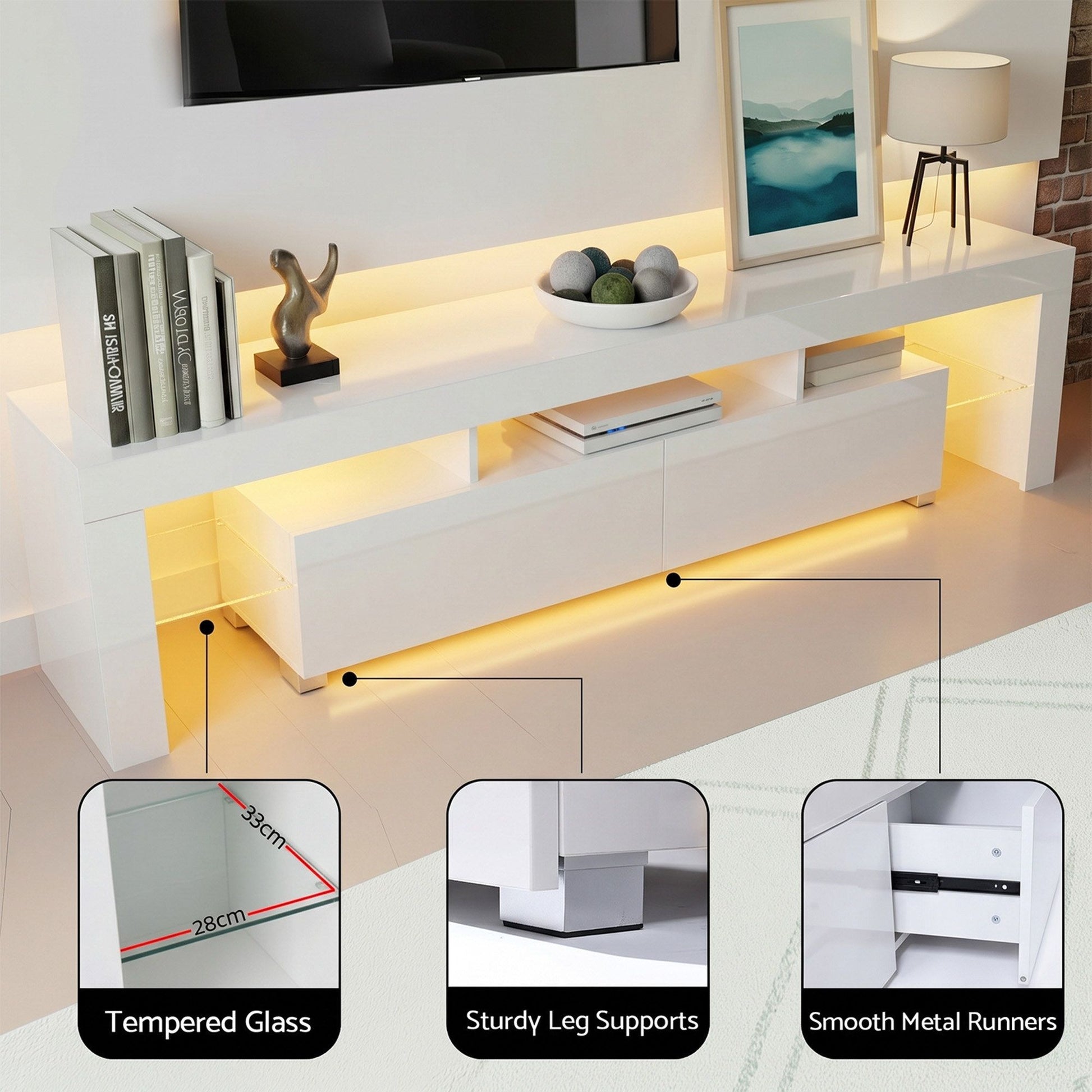 Artiss LED TV Unit & Coffee Table Set Storage Cabinet White - Homecoze