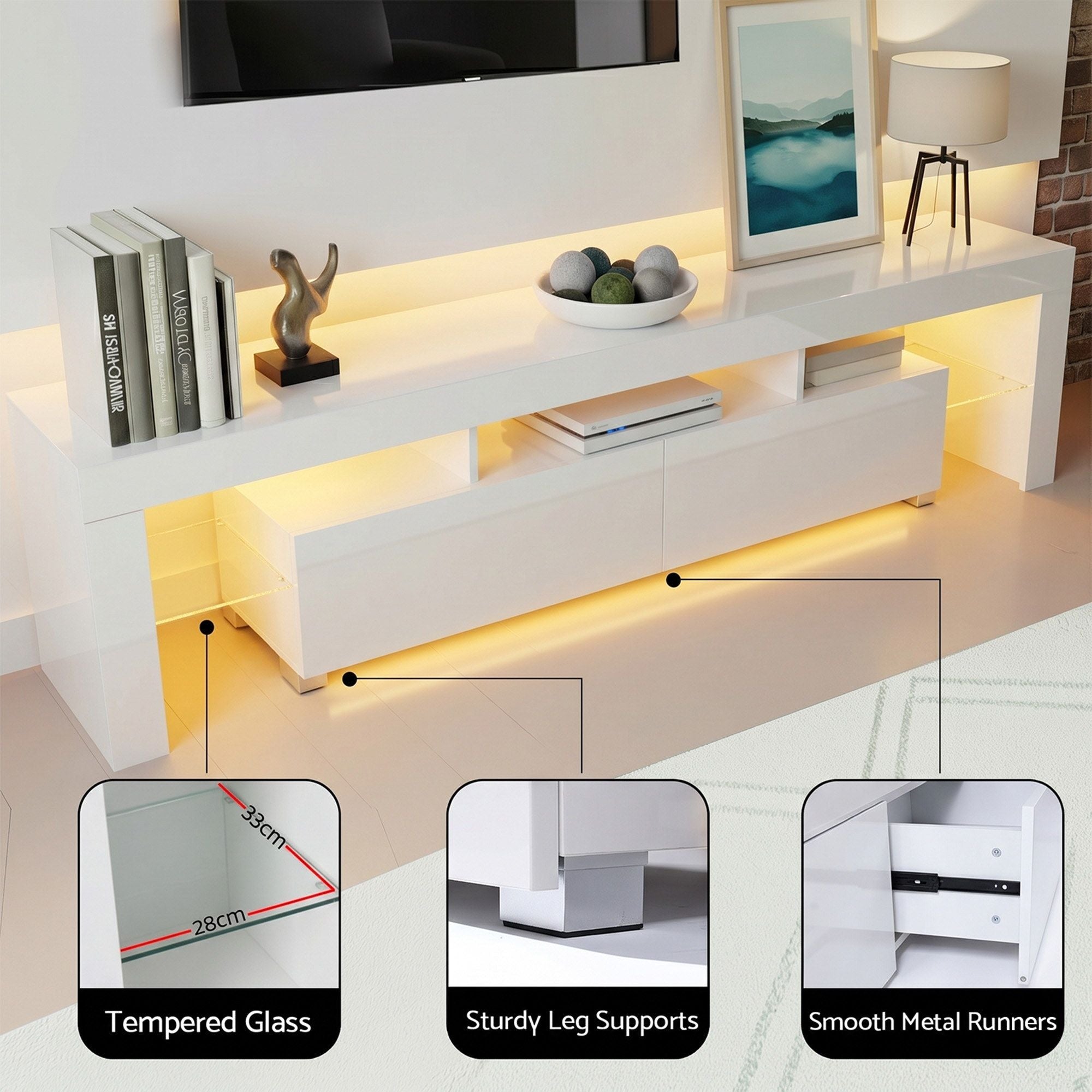 Artiss LED TV Unit & Coffee Table Set Storage Cabinet White - Homecoze