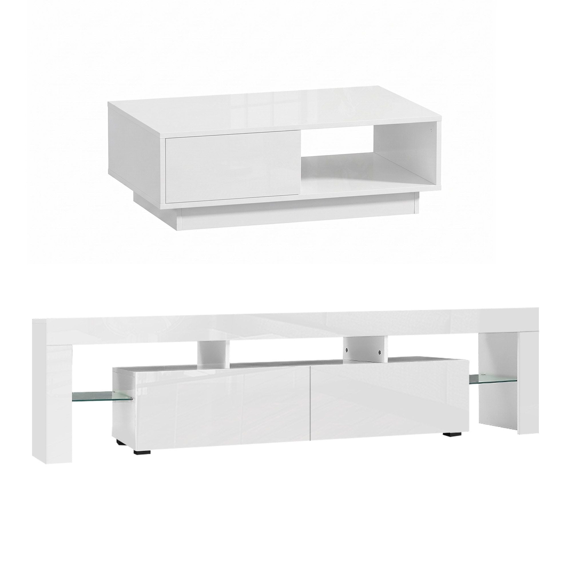Artiss LED TV Unit & Coffee Table Set Storage Cabinet White - Homecoze