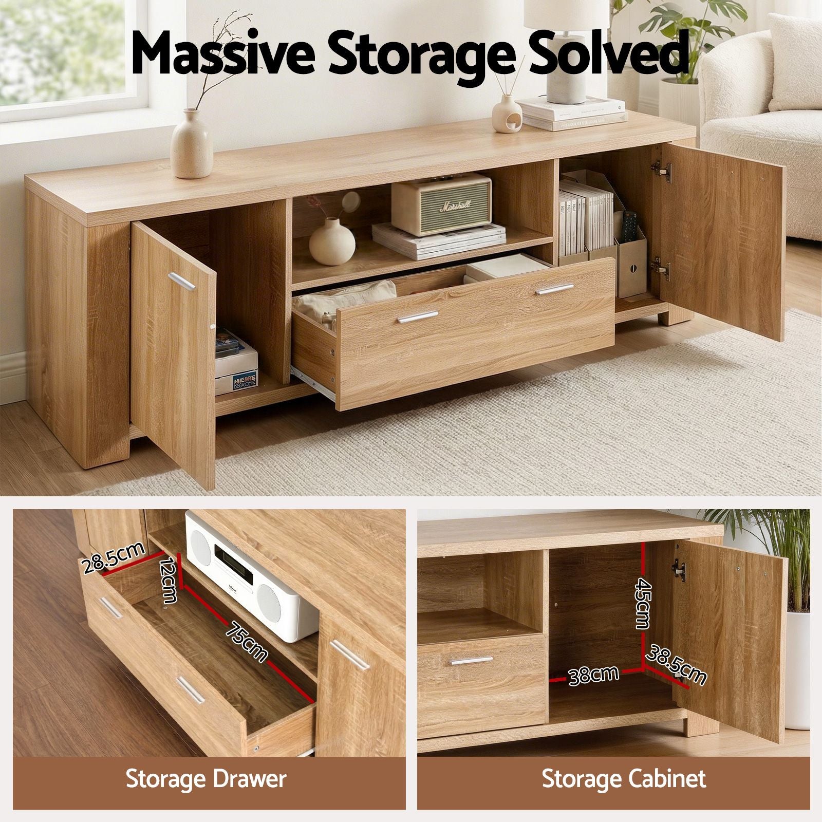 Artiss TV Unit & Coffee Table Set Storage Drawer Pine - Homecoze