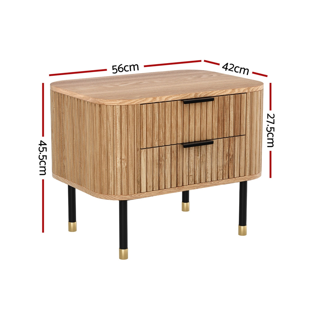Artiss Bedside Table 2 Drawers Paulownia Wood Pine - Homecoze