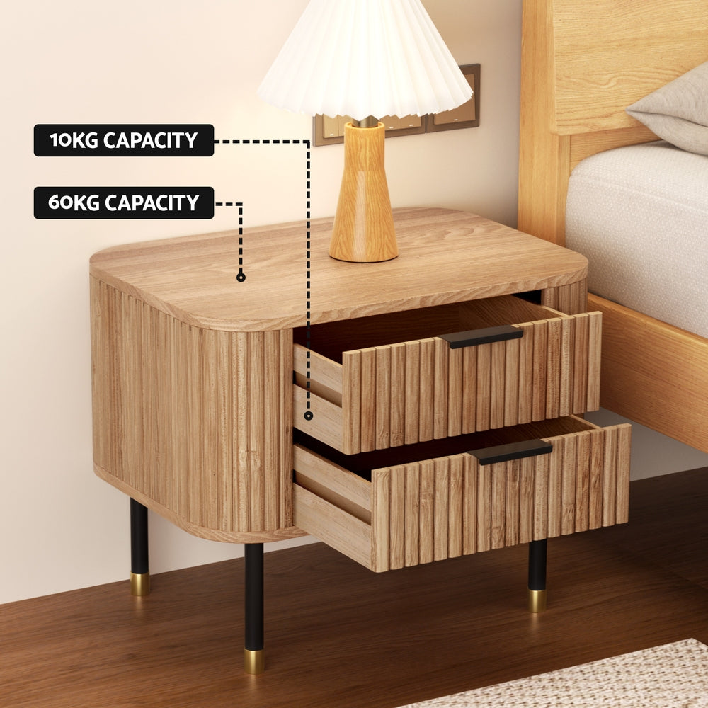 Artiss Bedside Table 2 Drawers Paulownia Wood Pine - Homecoze