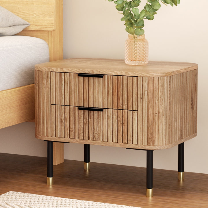 Artiss Bedside Table 2 Drawers Paulownia Wood Pine - Homecoze
