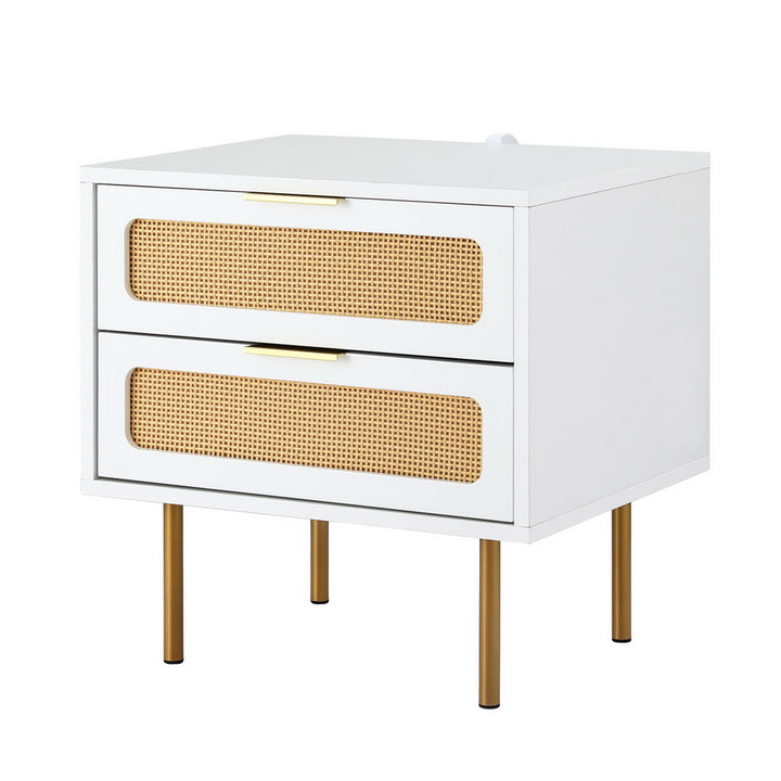 Bedside Table 2 Drawer - White & Pine - Homecoze