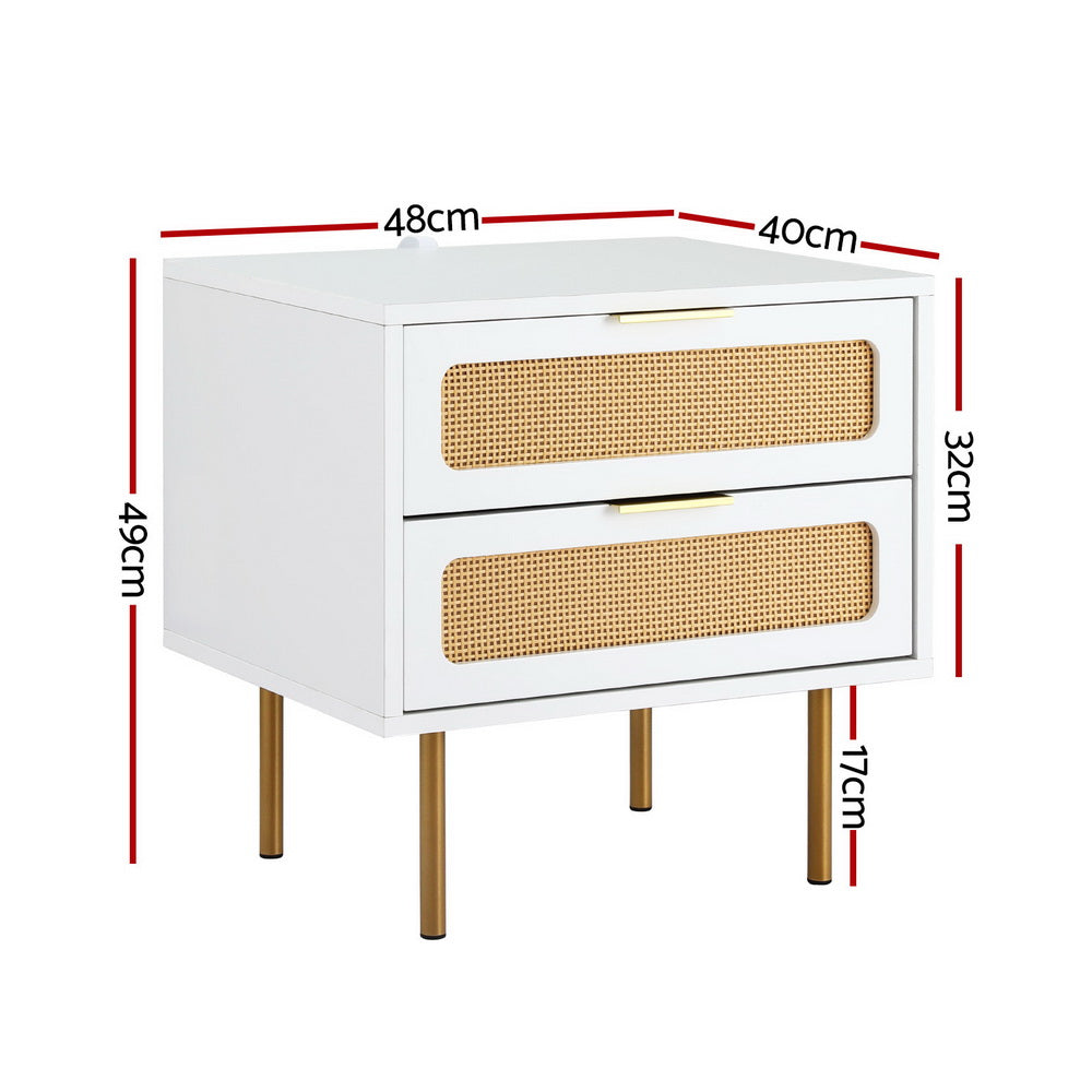 Bedside Table 2 Drawer - White & Pine - Homecoze