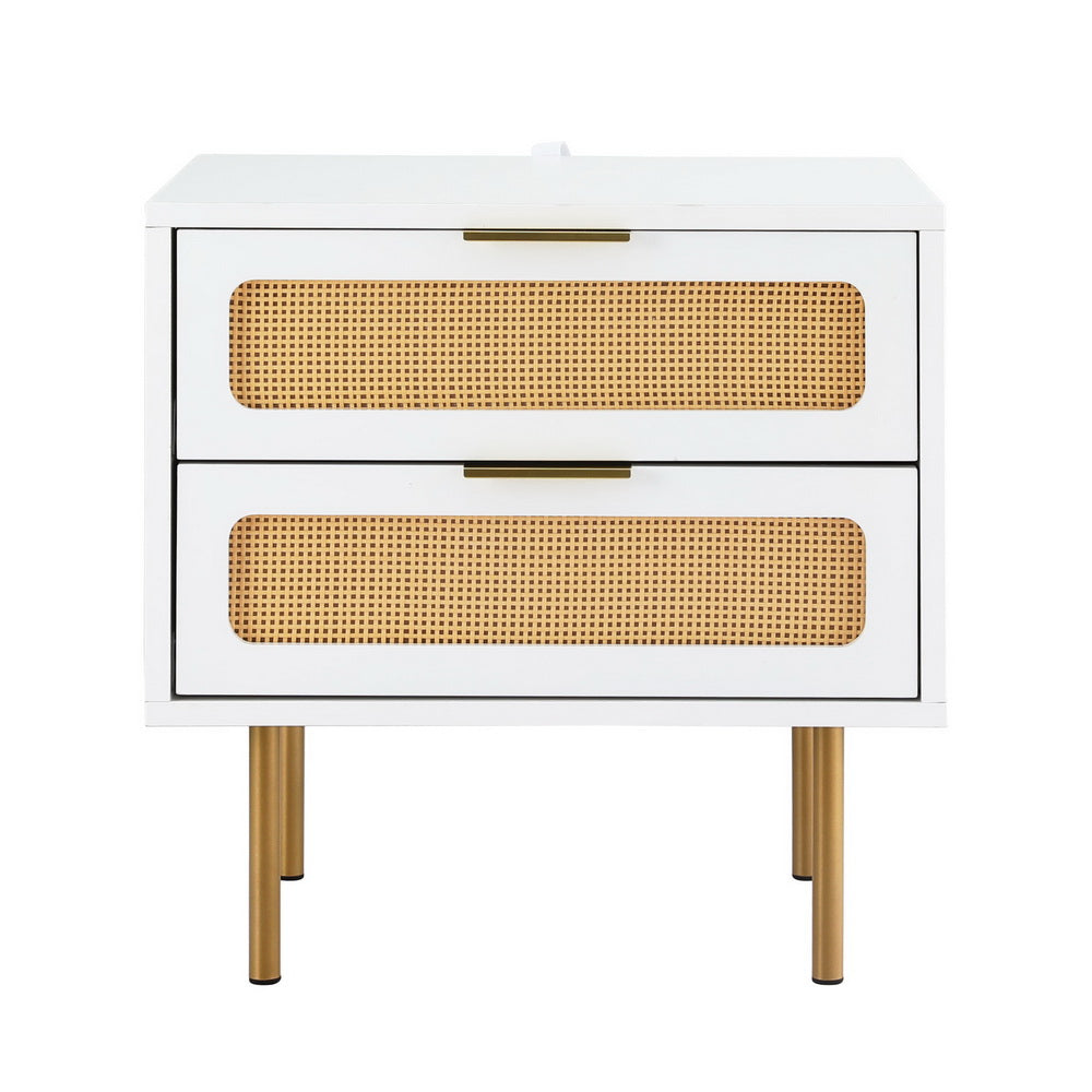 Bedside Table 2 Drawer - White & Pine - Homecoze