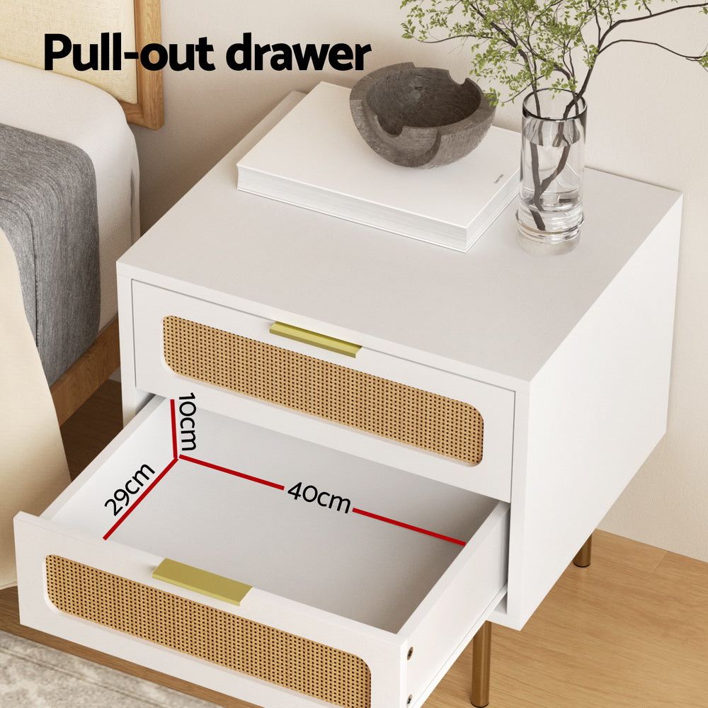 Bedside Table 2 Drawer - White & Pine - Homecoze