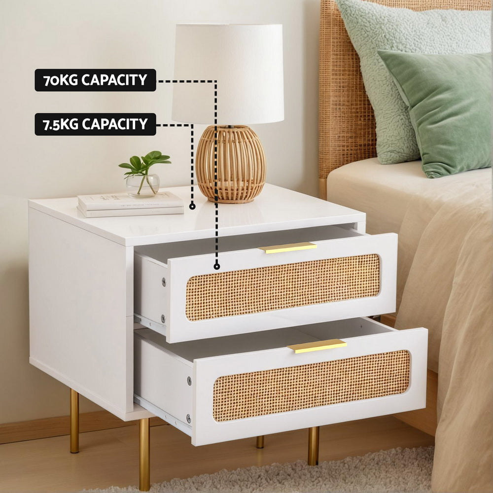 Bedside Table 2 Drawer - White & Pine - Homecoze