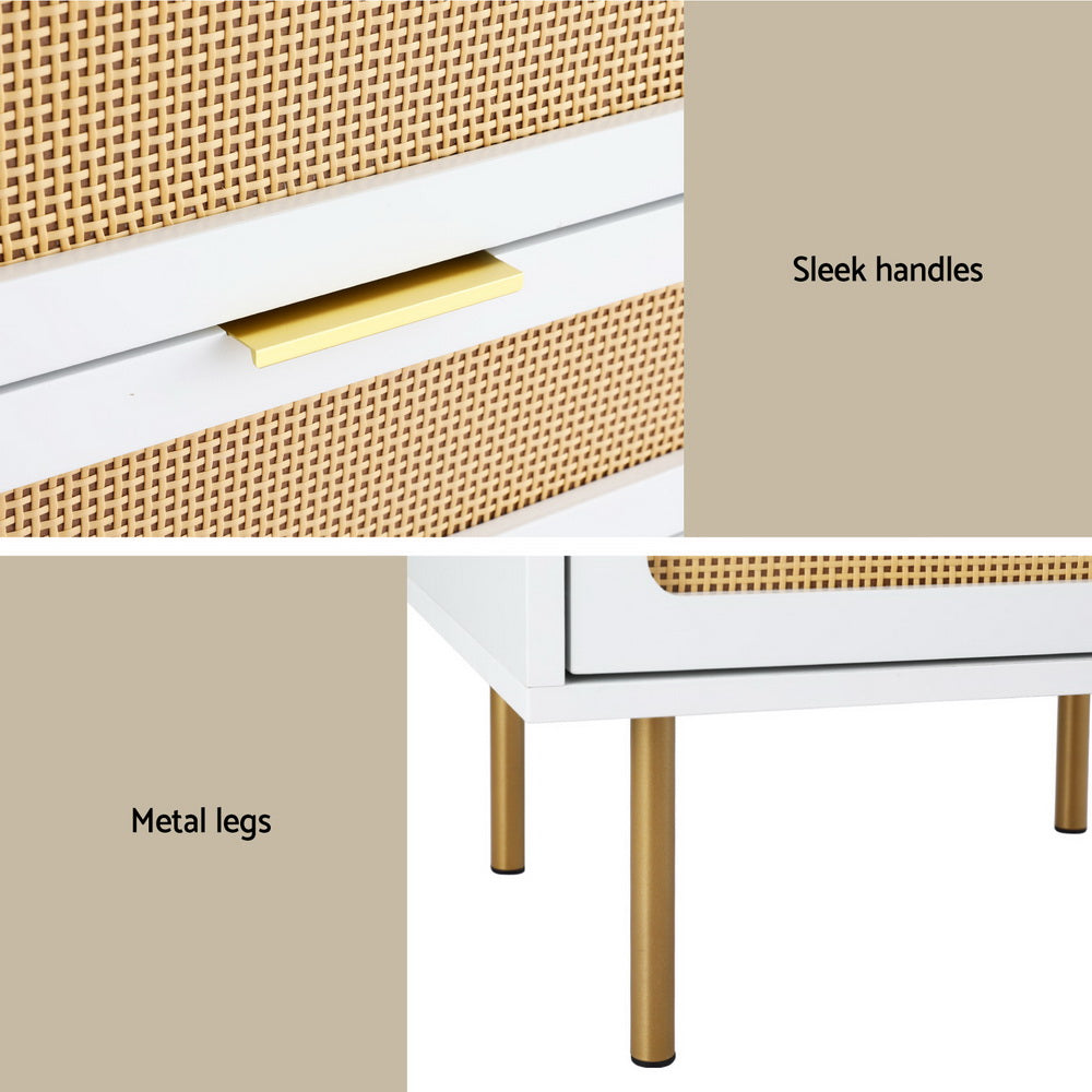 Bedside Table 2 Drawer - White & Pine - Homecoze