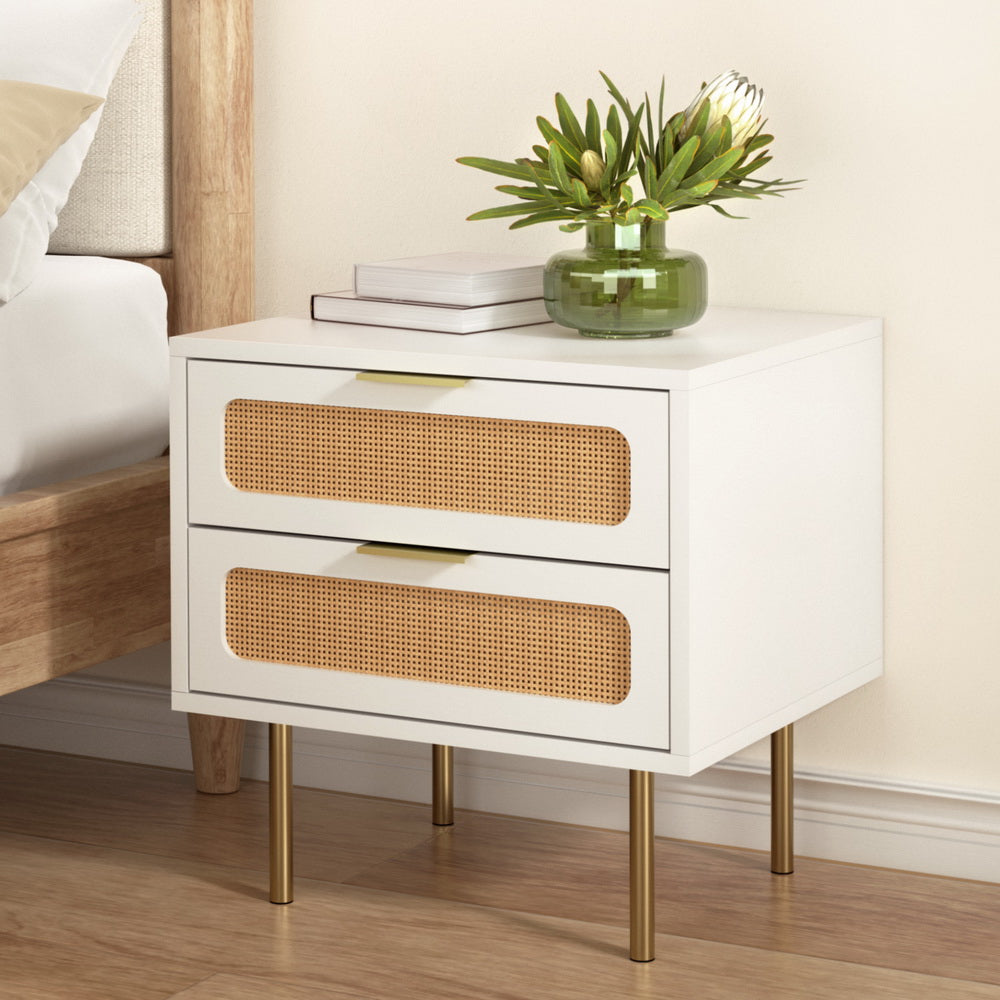 Bedside Table 2 Drawer - White & Pine - Homecoze