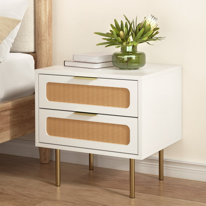 Bedside Table 2 Drawer - White & Pine - Homecoze