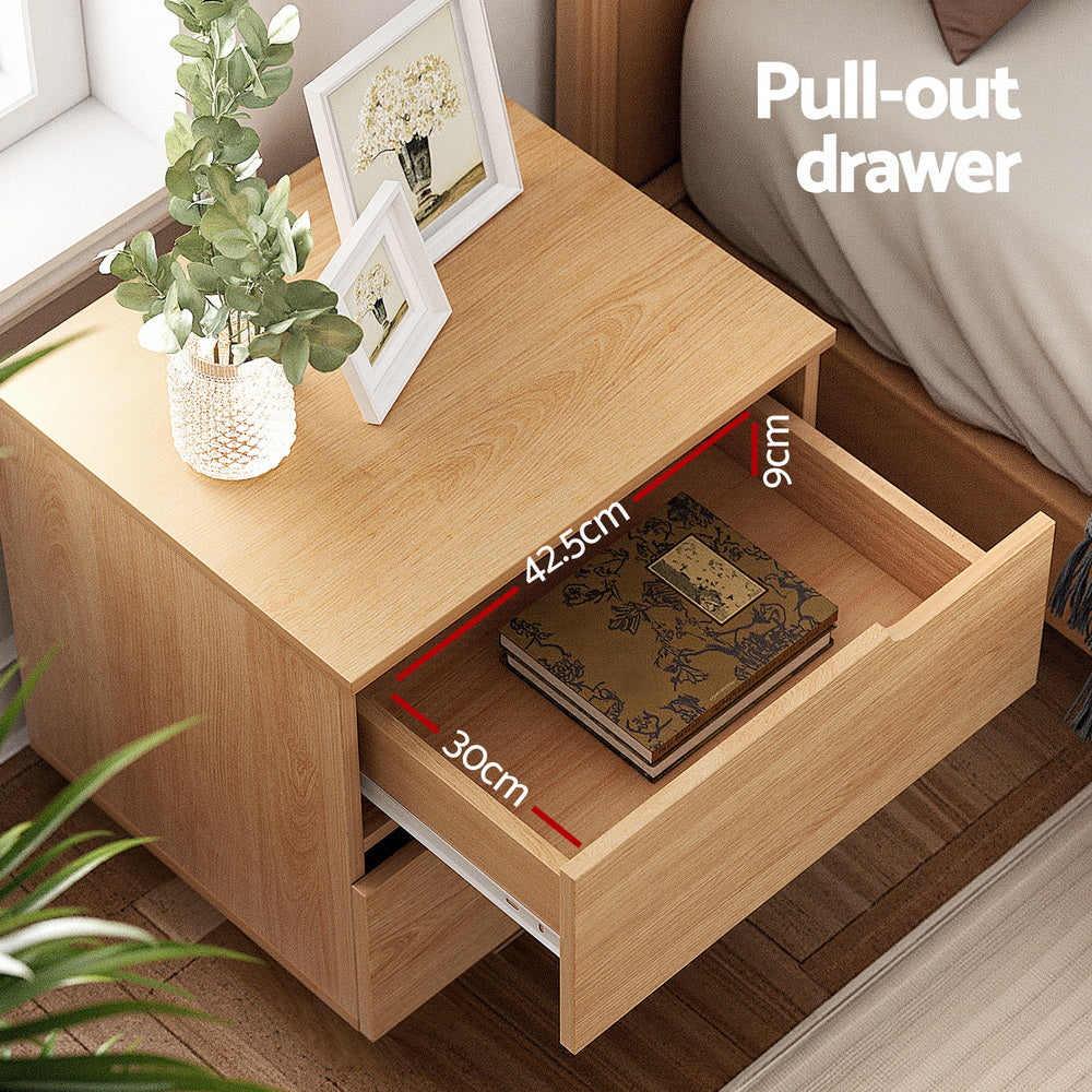 Artiss Bedside Table 2 Drawers Nightstand Pine - Homecoze