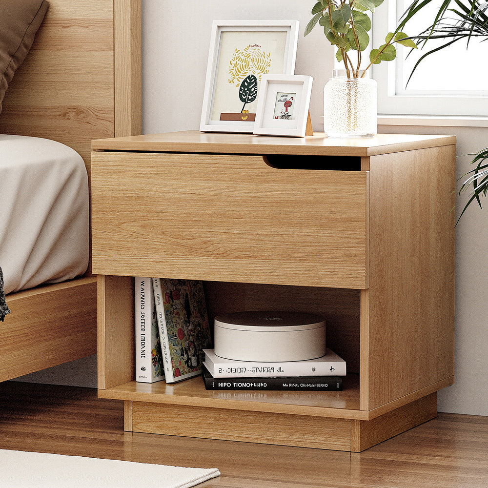 Artiss Bedside Table 1 Drawer 1 Shelf Nightstand Pine - Homecoze