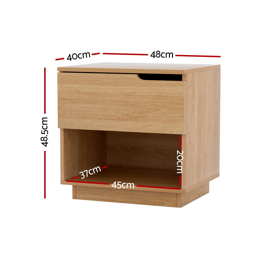 Artiss Bedside Table 1 Drawer 1 Shelf Nightstand Pine - Homecoze