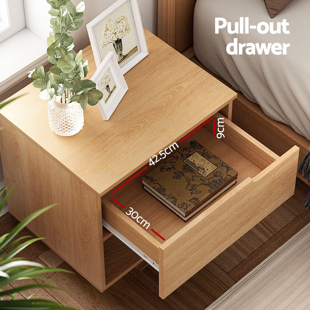 Artiss Bedside Table 1 Drawer 1 Shelf Nightstand Pine - Homecoze
