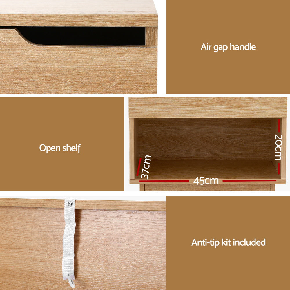 Artiss Bedside Table 1 Drawer 1 Shelf Nightstand Pine - Homecoze