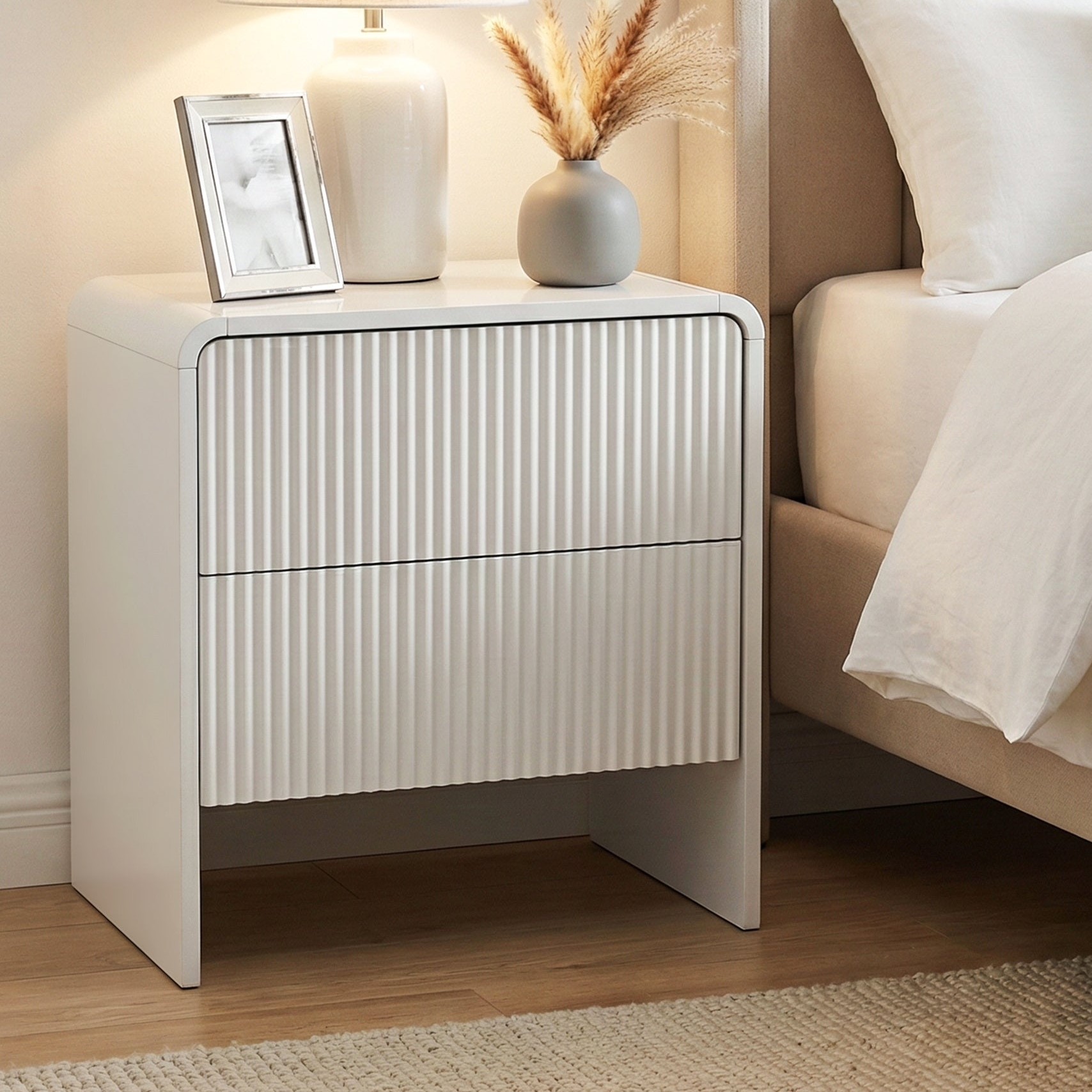 Ayla Modern Bedside Table 2 Drawer – Beige