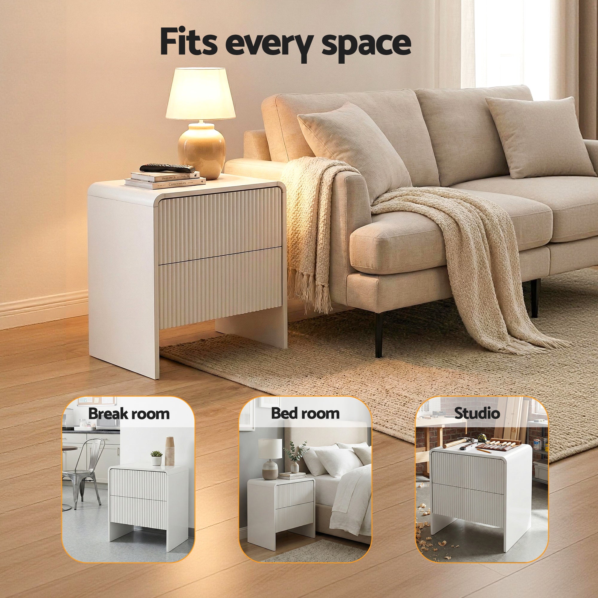 Ayla Modern Bedside Table 2 Drawer – Beige